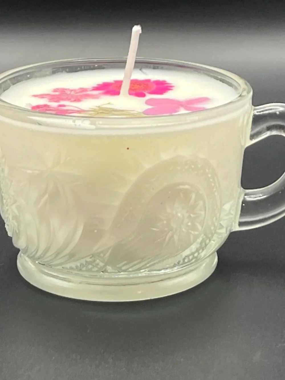 Pink Petal Frosted Glass Teacup Candle